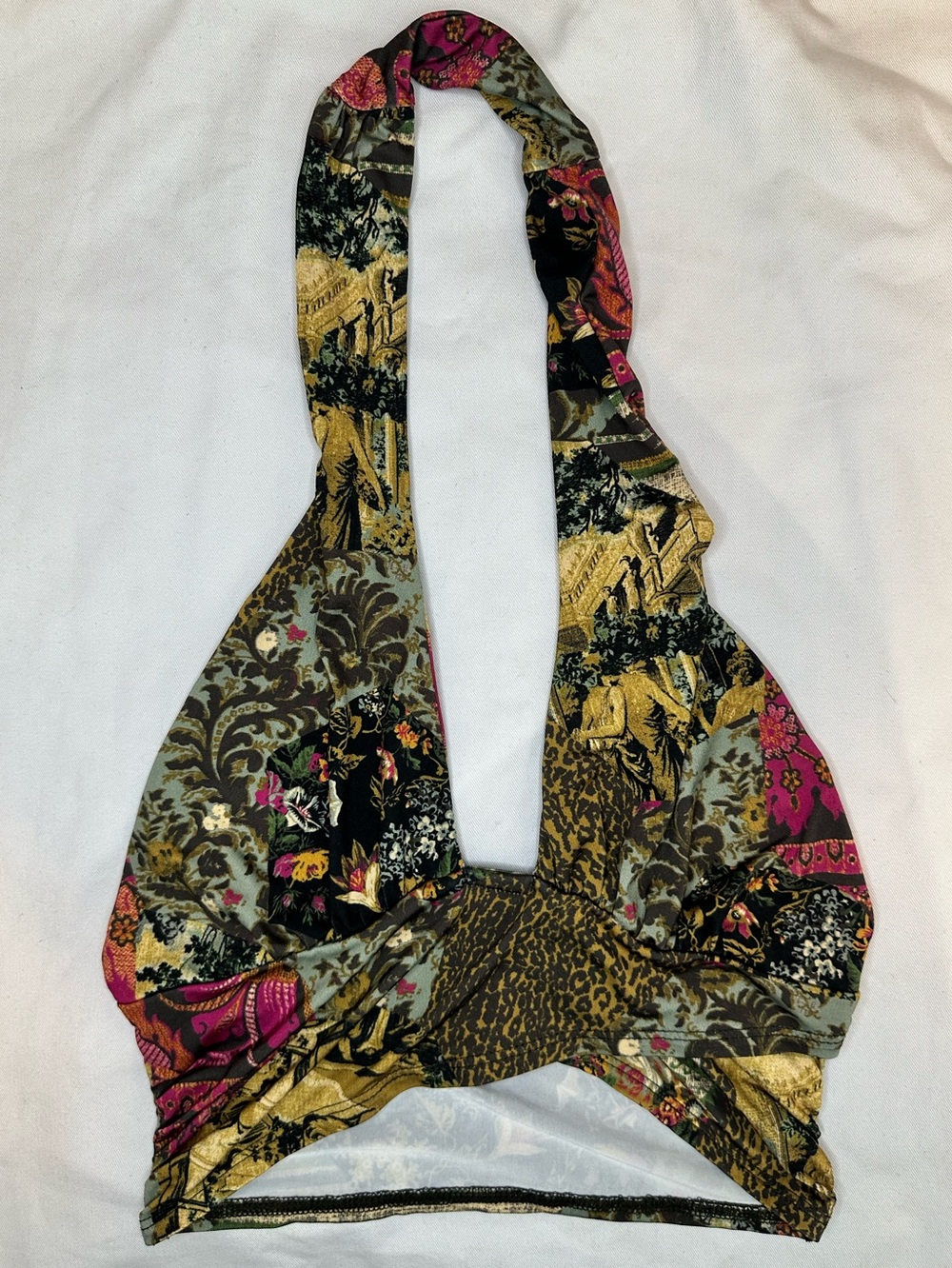 Urban Outfitters Halter Crop Top Patchwork Print Open Back Size Small